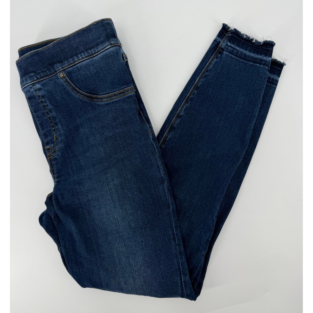 Spanx Womens Ankle Skinny Jeans Medium Dark Wash Distressed Raw Hem Size M